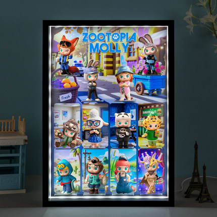 适用POPMART泡泡玛特MOLLY疯狂动物城联名系列手办盲盒场景展示盒