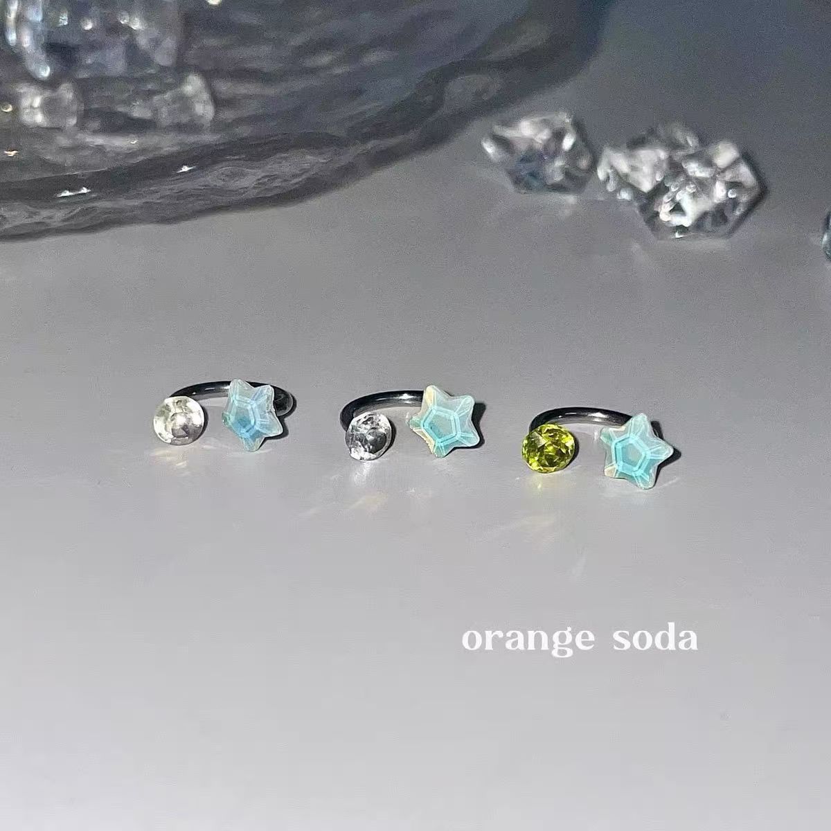 星星马蹄环耳钉双钻钛钢耳骨钉防耳钉