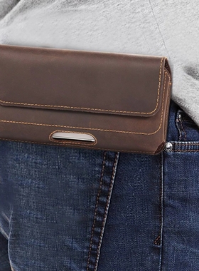 男士真皮腰包头层牛皮穿皮带磁扣6.7英寸6.1通用横款手机包耐用男