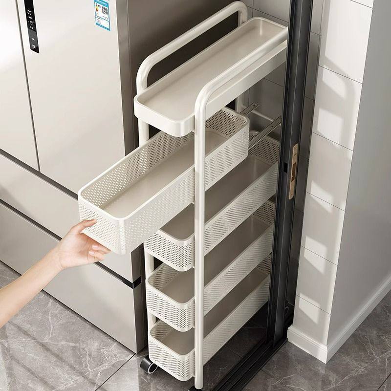 可抽拉抽屉推车夹缝置物架小推车冰箱侧面柜窄缝隙收纳多层储物架