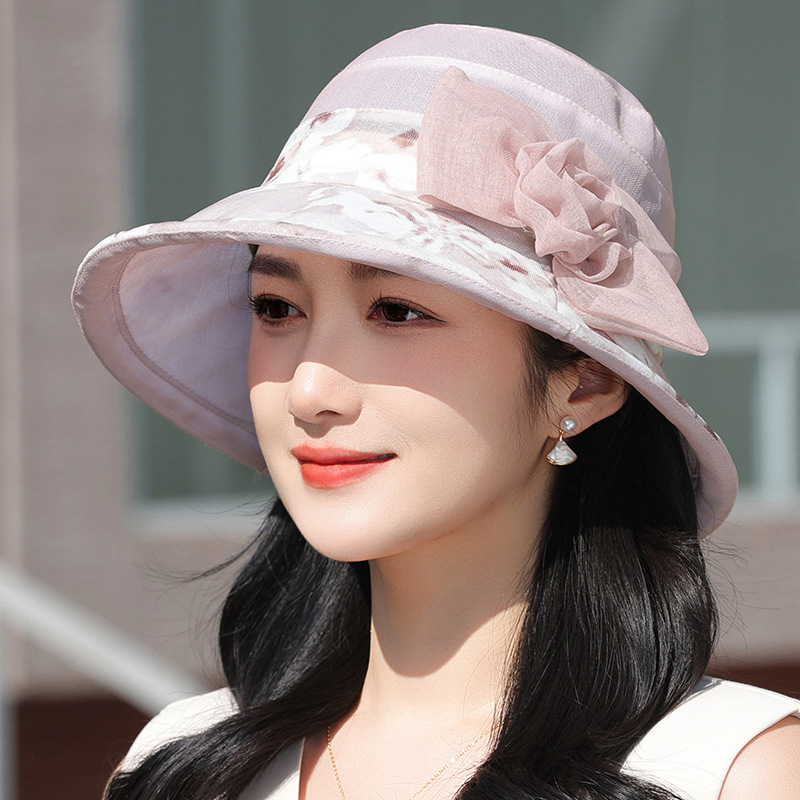 韩版印花遮阳帽花朵小众设计感外出游玩文艺复古泡泡边渔夫帽帽子