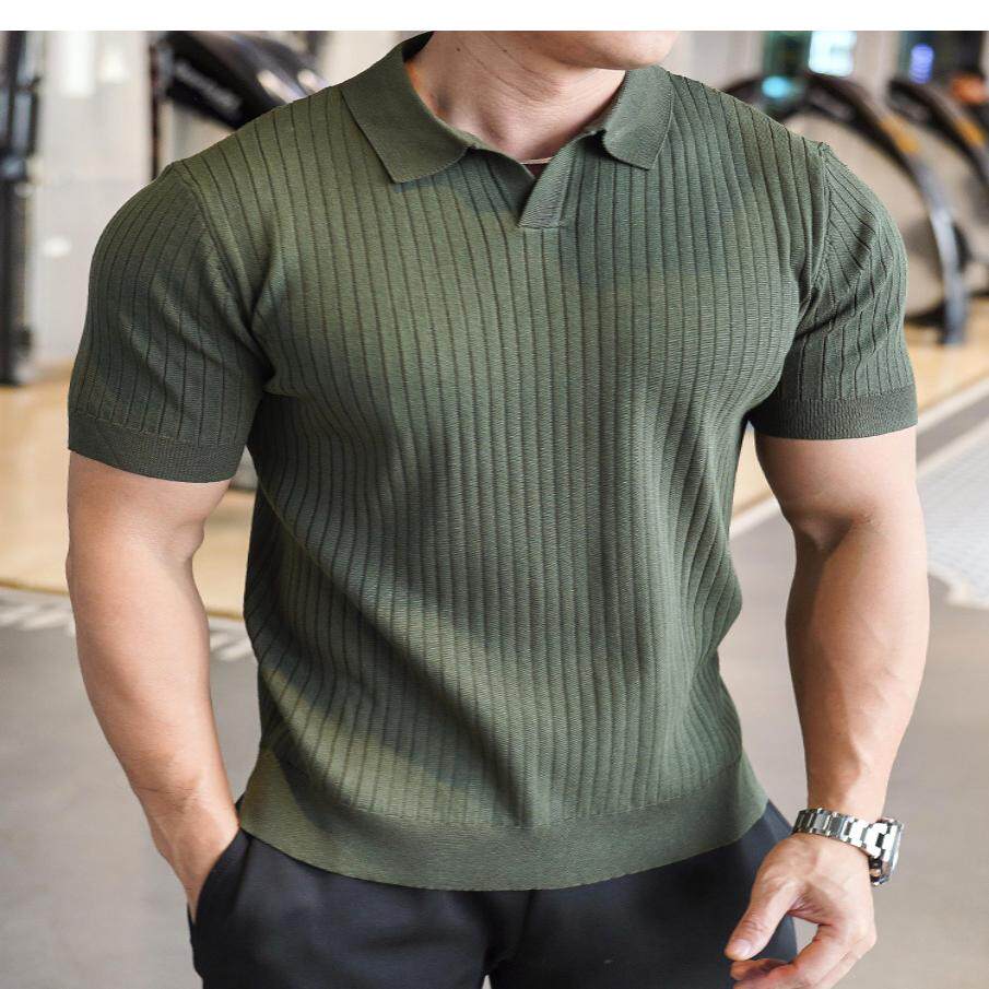 高质量丝光棉polo衫男欧美翻领短袖条纹恤冰丝针织保罗衫时尚潮款