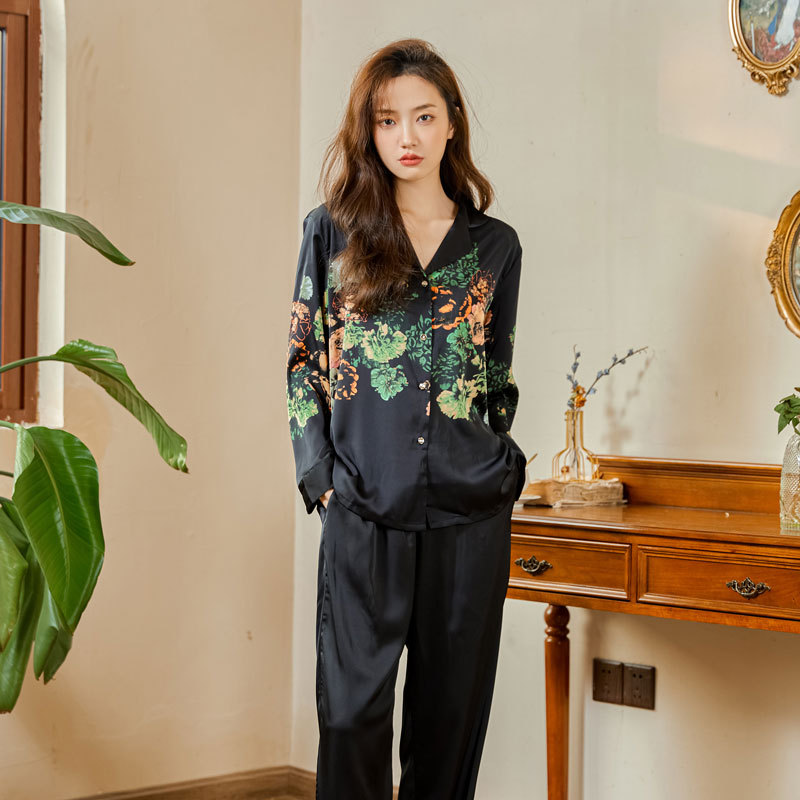 睡衣套装女春季冰丝高级感长袖两件套丝绸家居服大码凉感国潮时尚