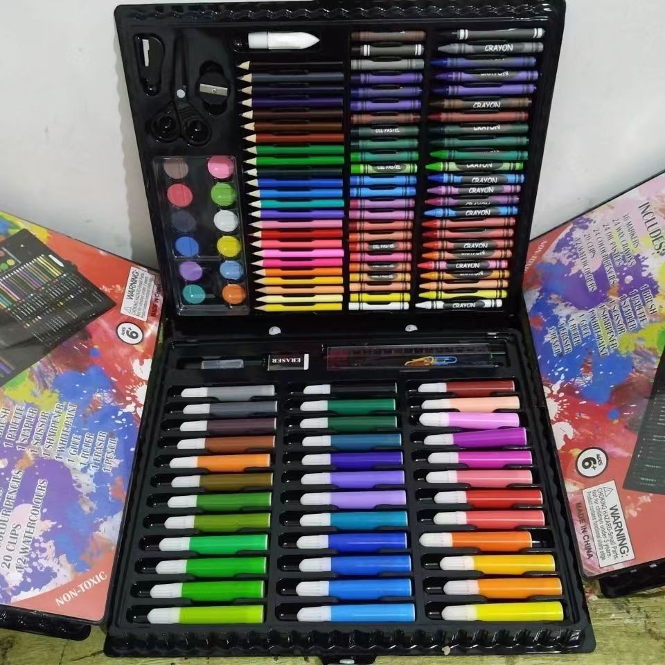 跨境150件画笔套装绘画彩色笔儿童美术DIY涂鸦蜡笔文具礼品水彩笔