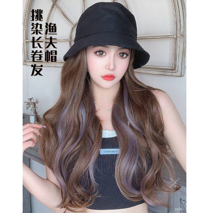 假发女帽渔夫帽假发帽子带头发一体春秋假发全套头可拆卸假发烫发