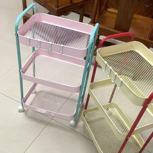 撞色小推车大容量落地零食收纳架子宿舍床边挂篮多层可移动置物架