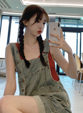 【现货】复古薄款软牛仔背带短裤S992 P105 K168