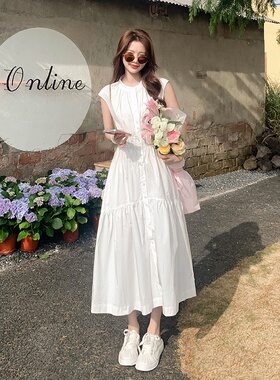 高级感白色连衣裙女法式气质收腰显瘦a字长裙子2363-P120-控178