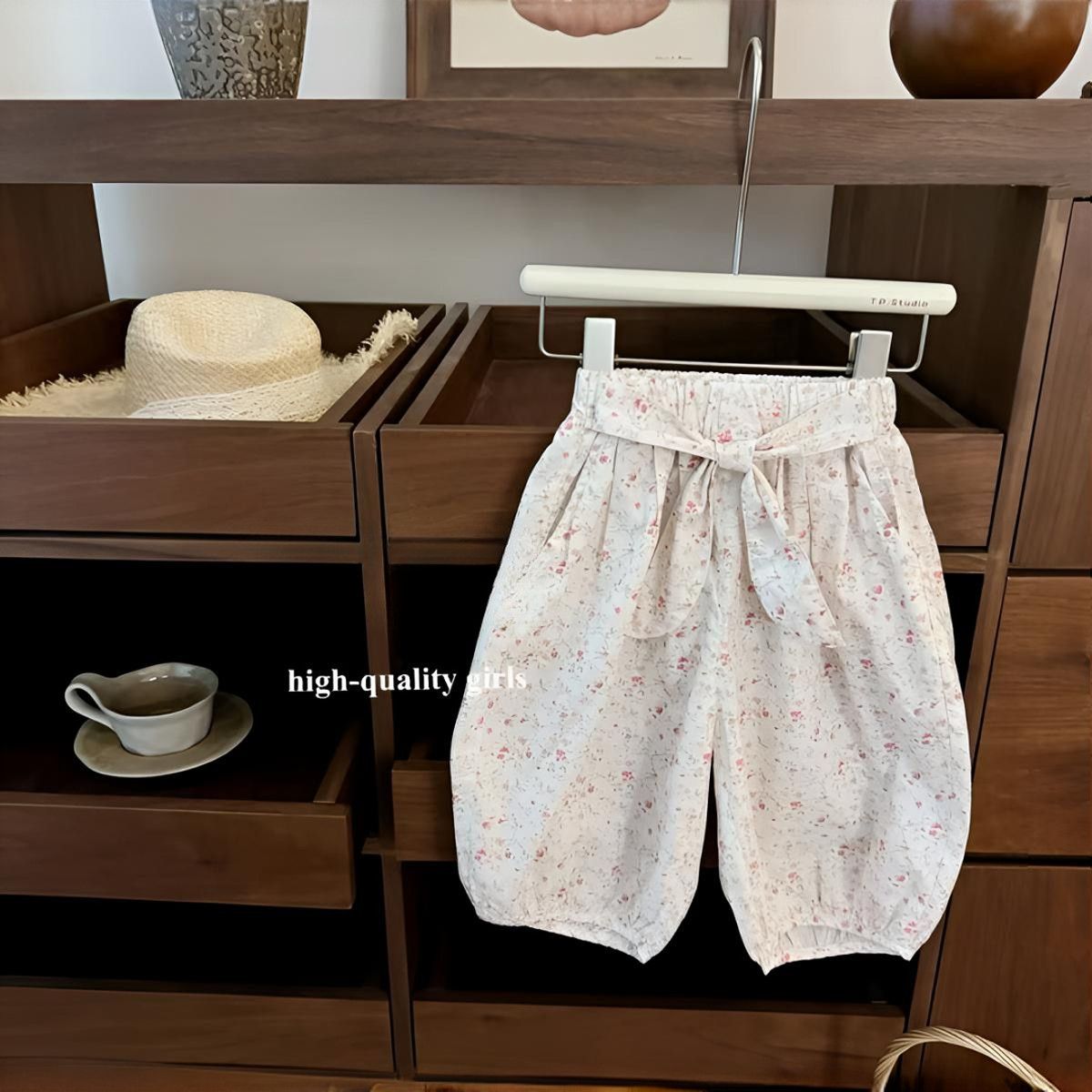女童夏装纯色短袖时尚百搭公主风针织夏季碎花灯笼裤薄款两件套装
