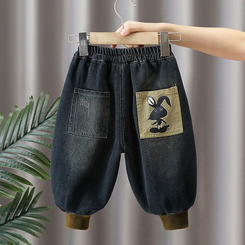 男童加绒牛仔裤秋冬中小童加厚一体绒休闲裤宝宝冬装保暖儿童裤子