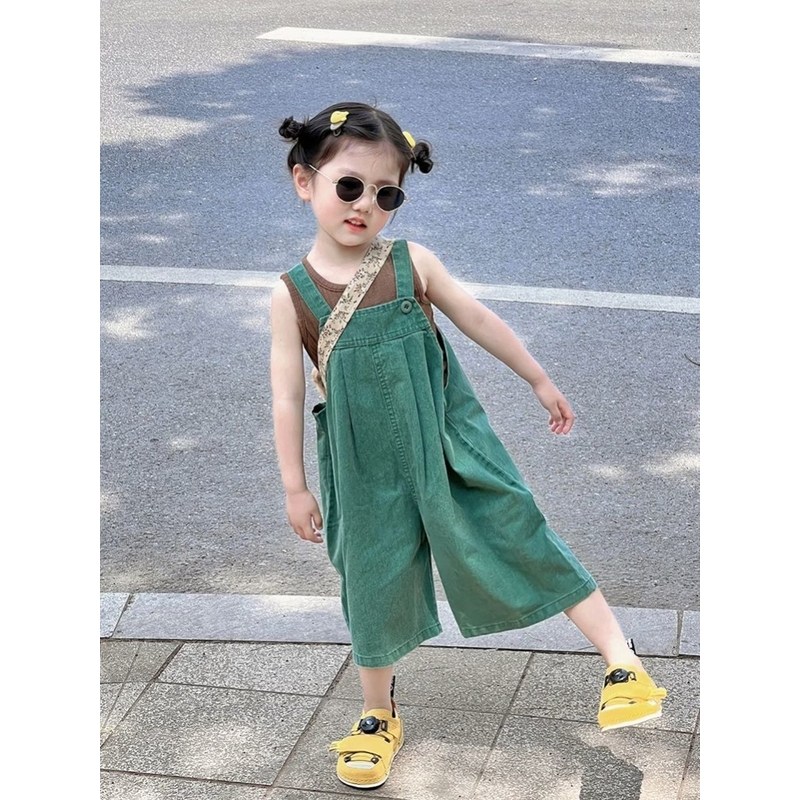 韩国童装2025夏装新款女童时髦套装洋气儿童背心休闲背带裤两件套