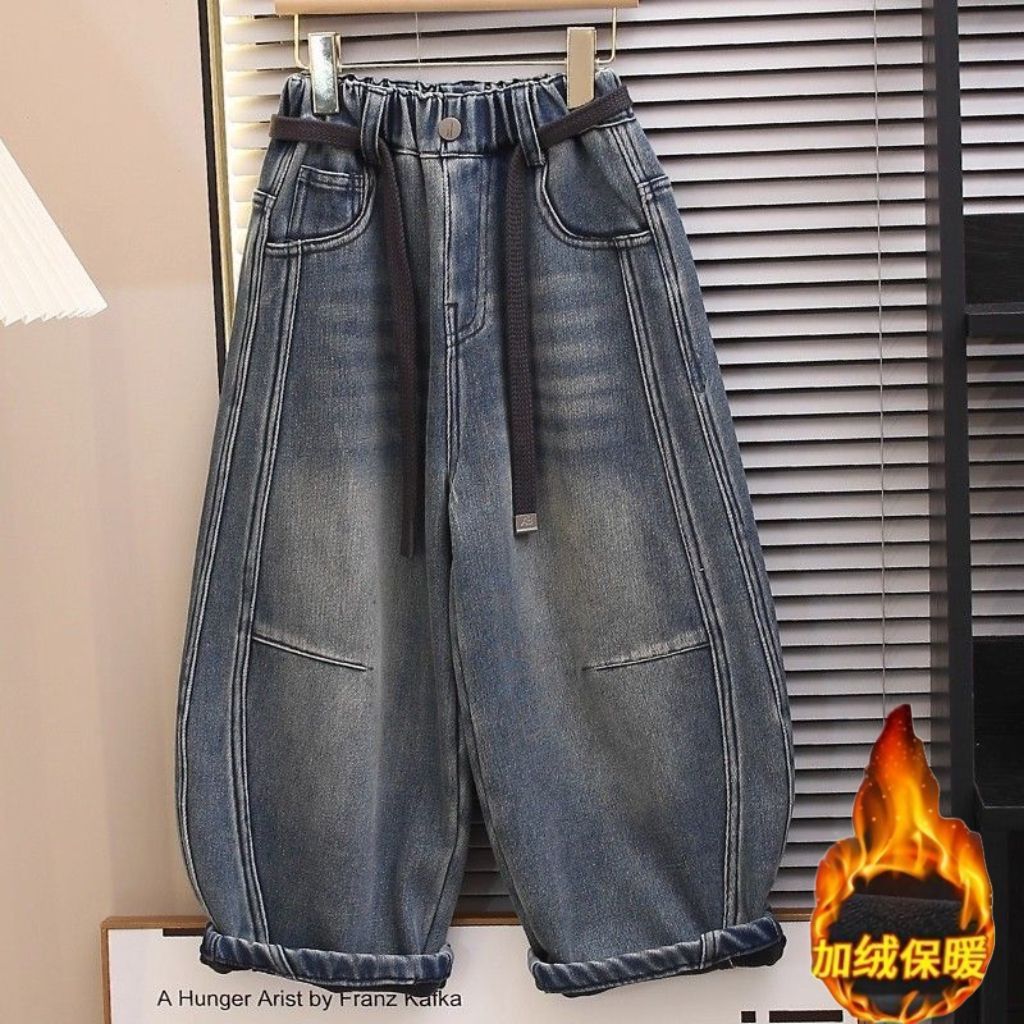 男童弯刀牛仔裤冬季加绒