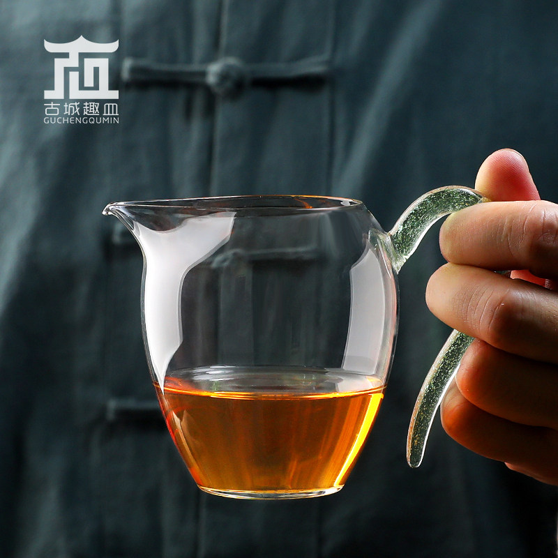 古城趣皿高硼硅耐热玻璃炫彩色手把鹰嘴日式分茶小大公道杯分茶器