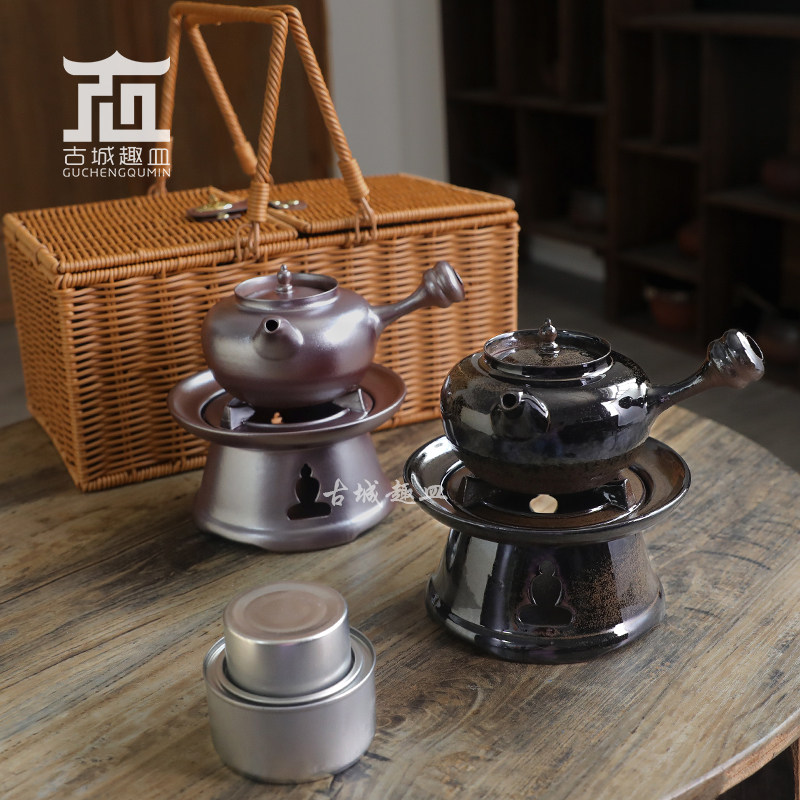 明德园户外酒精炉矿物油烧水陶壶砂铫煮茶器泡茶便携礼盒茶具套装