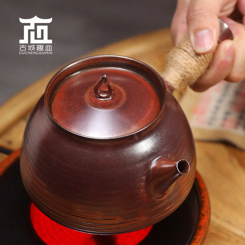 明德园柴烧朱泥大口径煮茶烧水壶