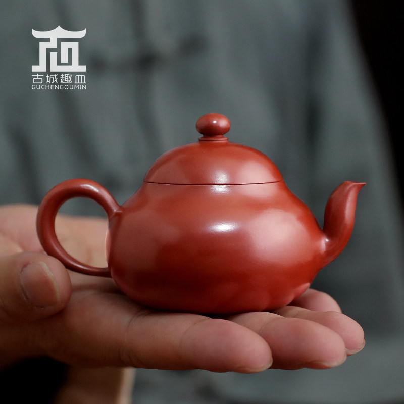 刘金城纯手工原矿矮梨壶潮州手拉朱泥壶紫砂壶工夫茶小品单丛茶壶