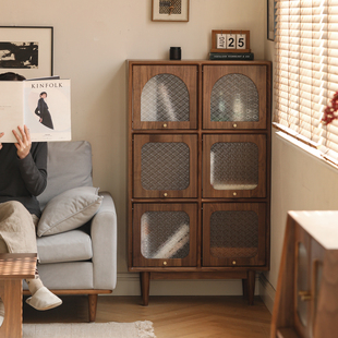 愫墨实木展示柜书柜黑胡桃木客厅复古边柜药箱柜斗柜收纳手办柜