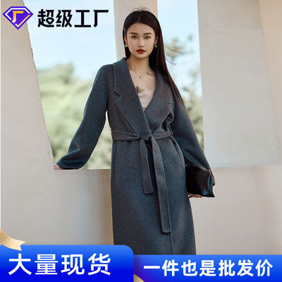 100纯山羊绒高品质双面呢大衣女简约浴袍中长款桐乡濮院毛呢外套