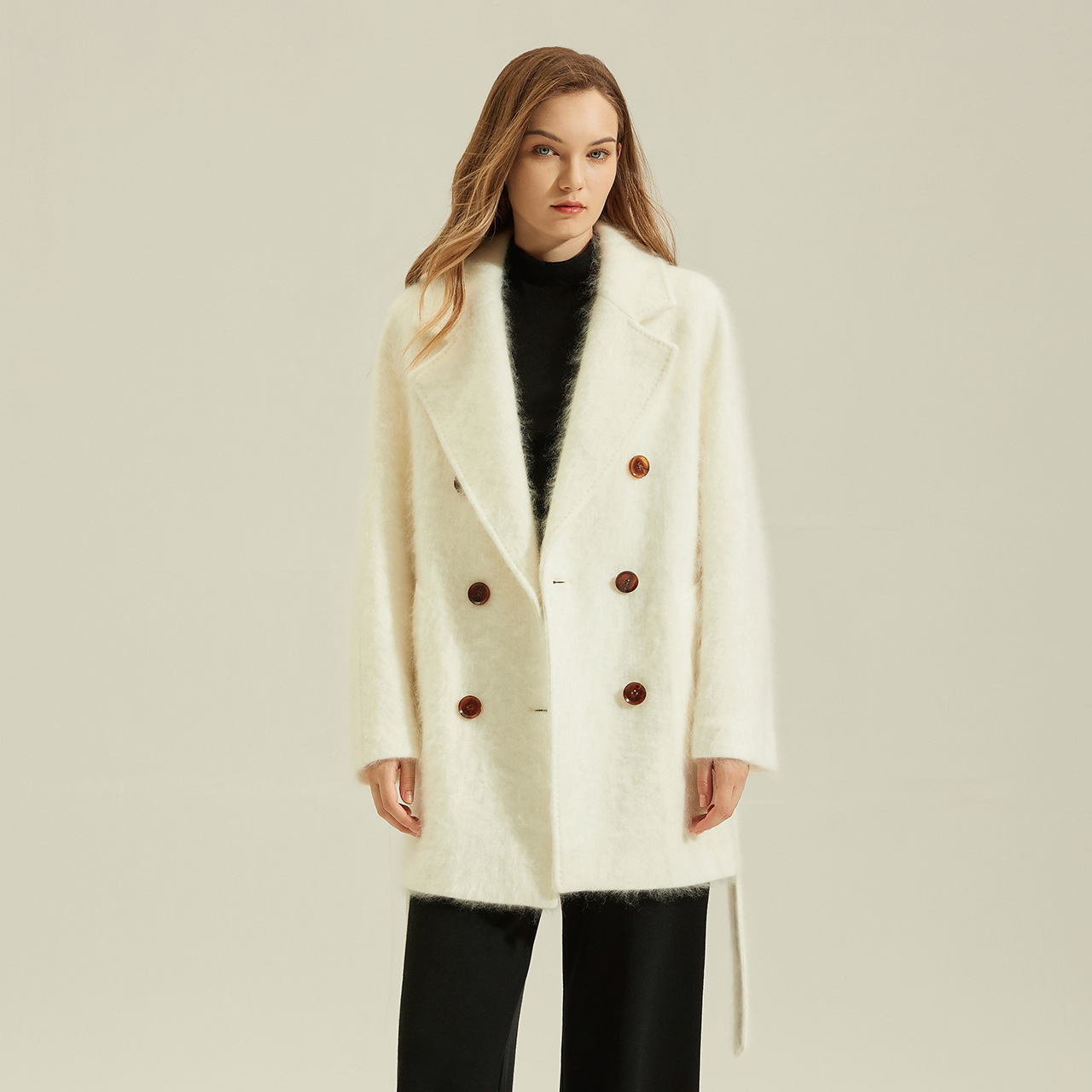 2025冬羊绒大衣拉绒CEID大衣单面羊绒小个子双排扣101801毛呢大衣