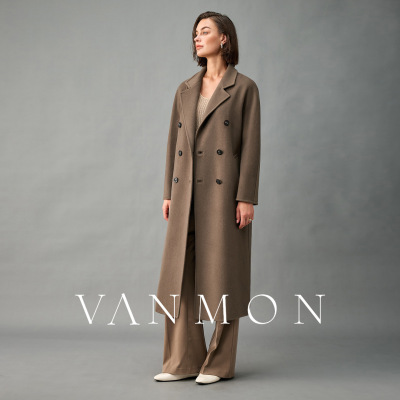 高端带里衬紫绒纯山羊绒大衣女中长款秋冬宽松高级毛呢外套101801