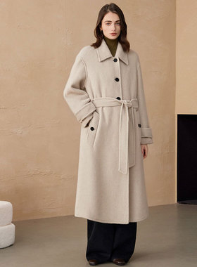 天然原绒色骆驼绒大衣气质轻奢白驼绒大衣双面呢CEID大衣秋冬外套