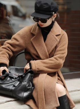 M家101801苏力羊驼绒大衣女中长秘鲁阿尔巴卡双面骆马绒毛呢外套