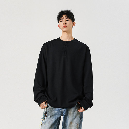 B347-T02-特P30 夏季重磅300g条纹肌理感宽松版型男士长袖T恤