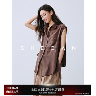 SHECAN【清叙】文艺风复古无袖衬衫女夏季高级感轻奢减龄洋气上衣