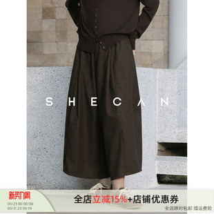 春季 裙裤 新款 百搭羊毛裙裤 SHECAN 女复古高腰直筒裤 塞纳河畔
