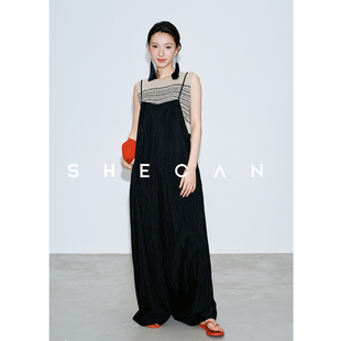 SHECAN【松弛】慵懒风吊带连体裤女夏薄款高级感宽松工装阔腿长裤