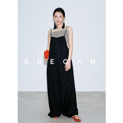 SHECAN【松弛】慵懒风吊带连体裤女夏薄款高级感宽松工装阔腿长裤