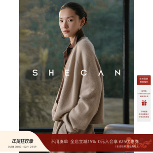 SHECAN【绒织】轻奢减龄浣熊绒短款毛针织衫秋冬简约显瘦羊毛开衫