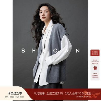 SHECAN【都市岛屿】驼色绵羊毛针织马甲女秋冬内外穿叠穿神器背心