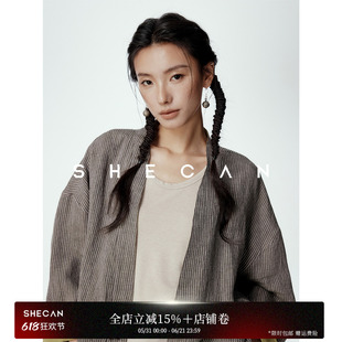 SHECAN【茶马古道】设计感慵懒条纹夏季薄外套女防晒透气宽松上衣