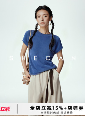 SHECAN【凉凉T】和纸纱防晒短袖T恤女淡人穿搭女夏季薄款针织罩衫