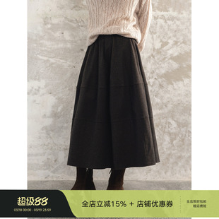 SHECAN【塞纳河畔】春季新款羊毛南瓜裙高腰时尚复古女半裙4QA056