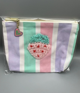 日本Curly Collection卷发女孩紫绿粉宽条纹收纳小包化妆包多功能