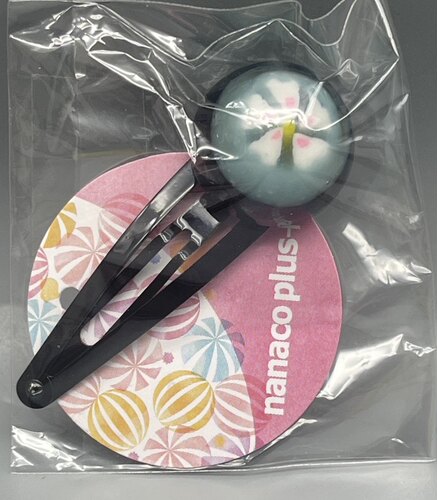 日本Nanaco plus+real candy扭蛋蓝绿色底花朵图案发夹