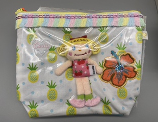 日本Curly Collection卷发女孩菠萝波点图案化妆包多功能小包