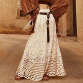 重工法式 小众复古蕾丝A字裙渡假风镂空勾花高腰大裙摆中长蛋糕裙