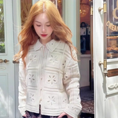 女宽松显瘦百搭毛衣外套上衣 镂空钩花针织开衫 2025春装 新款