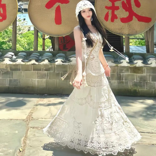 法式温柔蛋糕裙海边度假连衣裙