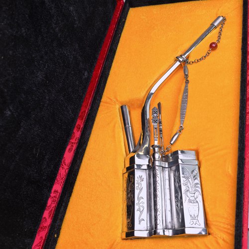 白铜大将军传统水烟壶一壶一刻花六方十面大浪声水烟袋