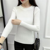 百搭打底衫 纯色毛衣女2023秋冬新款 女修身 白色针织羊毛衫 低领长袖