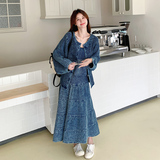 韩系慵懒chic穿搭蓝色上衣套装女初春秋超火好看高级感长裙三件套，女装套装/套裙，郎佰婉