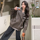 现货2025春季新款时尚短款皮衣外套浙宝300/2307/P145控208，女装短外套，郎佰婉