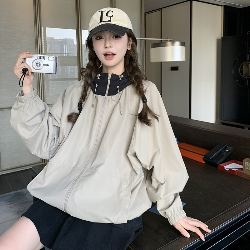 2025春季新款撞色拼接休闲连帽外套浙宝300/2501/P135控218,女装短外套,郎佰婉