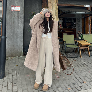韩系慵懒风连帽圈圈呢大衣女2025年冬季新款显瘦保暖长款加厚棉衣图片