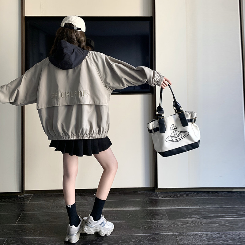 2025春季新款撞色拼接休闲连帽外套浙宝300/2501/P135控218,女装短外套,郎佰婉