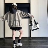 2025春季新款撞色拼接休闲连帽外套浙宝300/2501/P135控218，女装短外套，郎佰婉